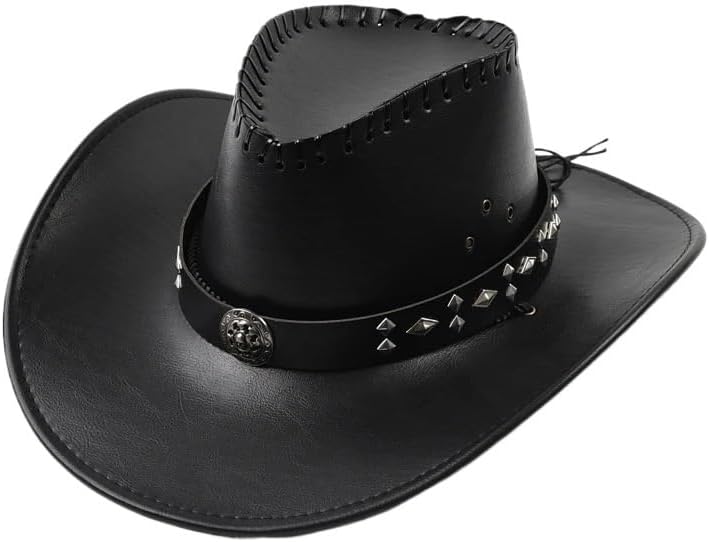 Leather Western Cowboy Hats For Women Men Vintage Big-edge Gentleman Cowgirl Jazz Hat Holidays Party Cosplay Hat