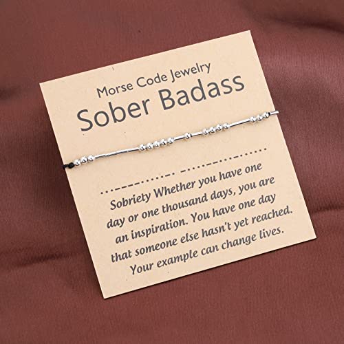 PLITI Sobriety Bracelet - Addiction Recovery Milestone Gift - Morse Code Design - AA Inspired - Sober Badass Style4