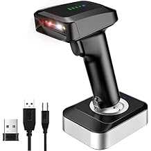 ماسح الباركود اللاسلكي QR ثنائي الأبعاد مع قاعدة الشحن ومؤشر مستوى البطارية Bluetooth & amp؛ 2.4 جيجا هرتز لاسلكي & أمبير ؛ USB سلكي 3 في 1 اتصال لاسلكي مجاني ماسح الباركود