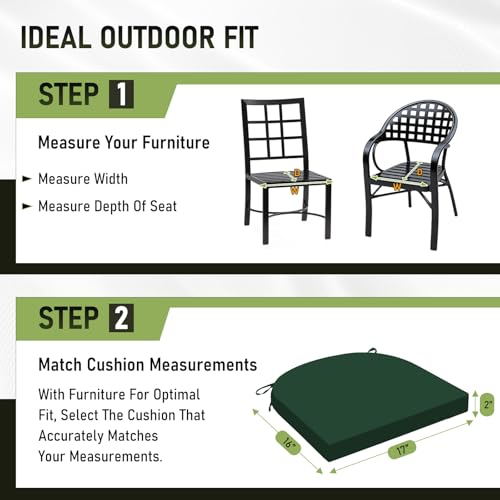 Image of Basic Beyond Outdoor Chair Cushions Set of 4, Outdoor Cushions for Patio Furniture, Water Resistant Patio Chair Cushions with 2 Ties, 17x16x2, Forest Green