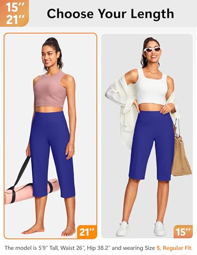Image of ISEEGZ 15 inch / 18 inch / 21 inch / 25 inch Capri Pants for Women High Waist with Pockets Women's Capris Workout Yoga Pants Loose Straight Leg