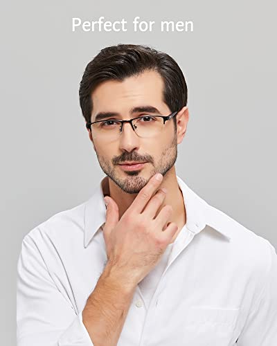 Image of ANRRI Blue Light Glasses for Men Semi Rimless Rectangle Metal Frame UV Blocking Computer Glasses