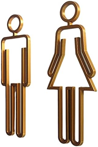Toilet Sign Woman Man Bathroom Door Wall Sticker Simple Decoration with Adhesive, 8.66 x 3.46 Inches (Silver)