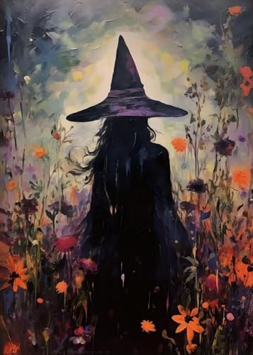 LKHMVCA Halloween Witch Flower Paint by Number Kits for Adults DIY Paint by Numbers Kits for Adults Beginners Without Frame Acrylic Paint Canvas Painting Kits Art for Home Decor 16x20 Inch