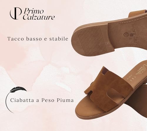 Eleganti Ciabatte Donna Estive, Sandali Bassi Cuoio, Ciabattina In Pelle Estate, Vero Made In Italy (Cuoio, Sistema Taglie Calzature Eu, Adulto, Donna, Numero, Media, 39) - 5