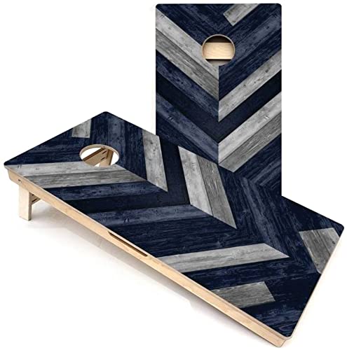 Skip's Garage Blue & Grey Herringbone All-Weather Cornhole Boards - Includes (2) Boards (Resin Bags) + NO Additional Accessories