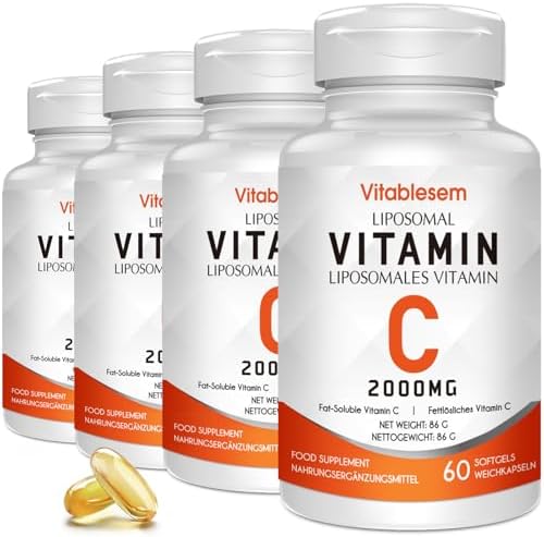 Liposomale Vitamin C Kapseln 2000 mg, 4er Pack | Hochdosierte Vitamin C Kapseln mit Ascorbinsäure, glutenfrei und ohne Zusätze, zur Unterstützung des Immunsystems
