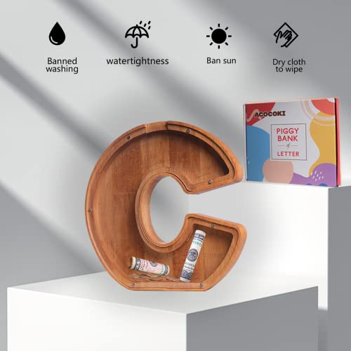Acocoki Wooden Letter Piggy Bank For Kids, Eco Friendly Alphabet Letter Money Bank Suitable For Preschool Children Education Birthday Gift For Kids 9 Inch (B) #TOP6