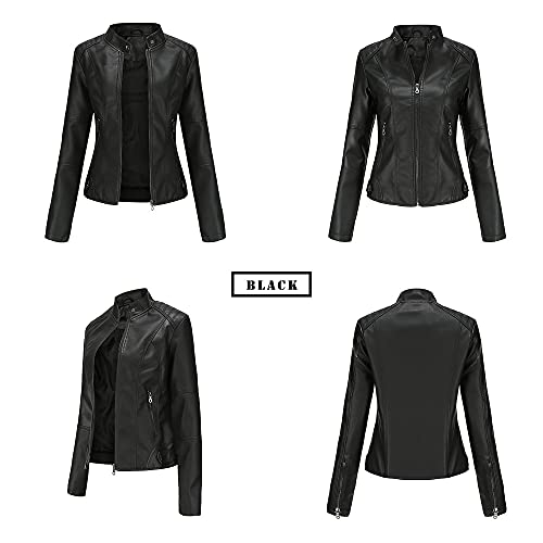 Women's Faux Leather Jacket, Casual Fashion Coat, Black3