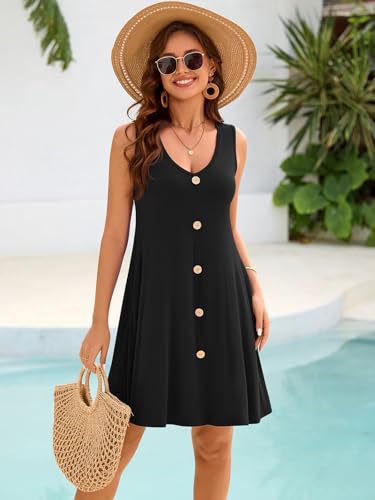 Image of BELAROI Summer Dresses for Women Beach Tshirt Sundress V Neck Casual Swing Tank Dress Swimsuit Cover Ups Pockets