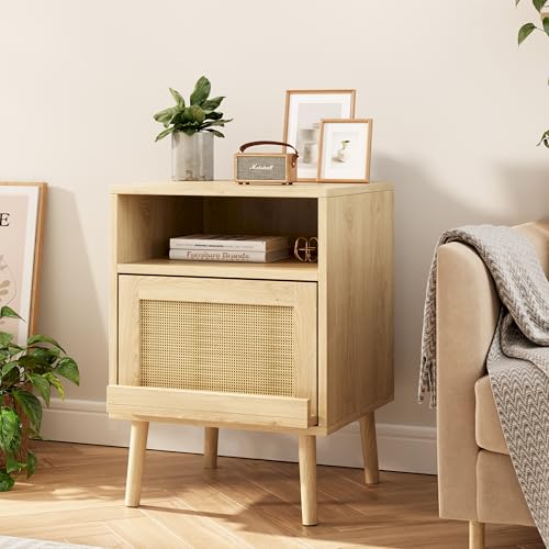 Rattan Nightstands with Drawers for Bedrooms - Set of 2 Natural