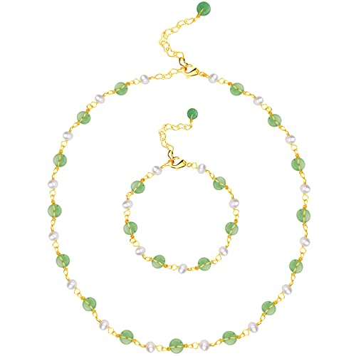 Daumier Aventurine Jade Green Jewelry Set Freshwater Pearl Choker Necklace Bracelet Natural Handmade Good Luck Jewelry Birthday Valentine Gift For Women #TOP16