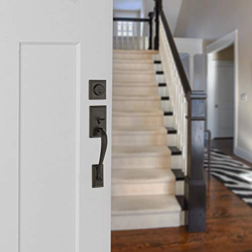 Amazon Basics Modern Exterior Door Handle With Left-Hand Wave Door Lever And Deadbolt Lock Set Matte Black #TOP4