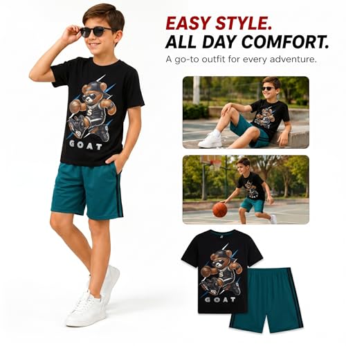 Image of Pro Athlete Active Boys Short Sets - 2 Piece Performance Crewneck Short Sleeve T-Shirt and Shorts Boys Athletic Sets (8-16)