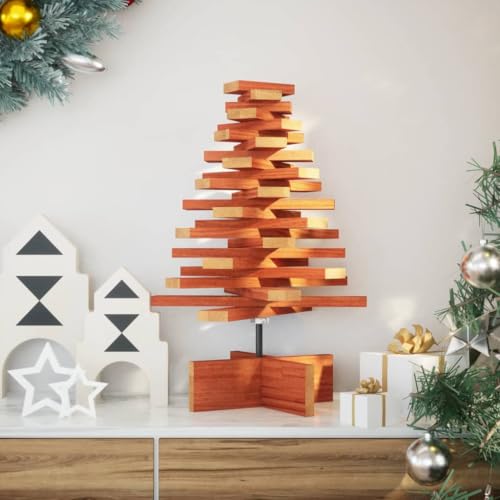 LoogCape Árbol de Navidad de madera maciza de pino marrón cera, 60 cm, con ramas giratorias y soporte estable, para salón interior, decoración festiva de Navidad y diseño individual