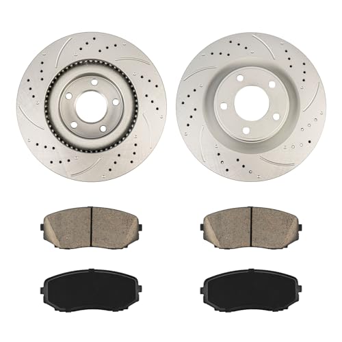 Image of KAX Front Brake Kit, Drilled and Slotted Brake Rotors, Ceramic Brake Pads | Fits Ford Edge 2010-2014, Lincoln MKX 2010-2015, Ford Edge 2007-2009 3.5L, Lincoln MKX 2007-2009 3.5L