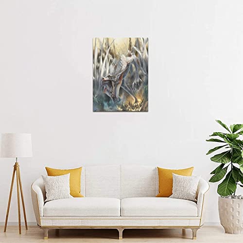 Creative Beautiful Modern Canvas Wall Art - Cool White Demon Dragon Canvas Print 12" X 16" Inch - Stretched And Framed Painting Artwork Home Decor Wall Living Room Office #TOP2