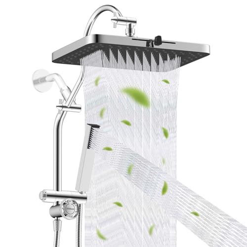 Hibbent Upgraded cUPC Certified 13'' Shower Head Combo, High Pressure 5-Spray Rainfall Showerhead, Stainless Steel 4 Modes Handheld Spray, All Metal 4-Way Diverter Arm, 71'' Hose & Holder, C