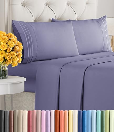 Image of Queen Size 4 Piece Sheet Set - Ultra Soft & Cooling Sheets - French Violet | Fits 8 Inch to 16 inch Mattress, Wrinkle Free & Fade Resistant with Deep Pockets, Breathable, Comfy Hotel Luxury Bedding