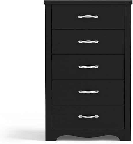 LINSY HOME Pecho de 5 cajones cómoda negra para dormitorio cómoda alta organizador de cuarto de bebé cómoda para dormitorio de niños color negro