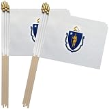 TSMD Massachusetts MA State Flag on Wood Stick Small Mini Handheld Flags,5x8 Inch,12 Pack
