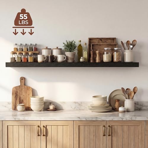 Image of Dreamland 48 Inches Floating Shelves for Wall, 9.3 inch Deep Long Floating Shelves Set of 1, Large Display & Storage Shelf, Wall Shelf for Bathroom Bedroom Living Room Kitchen Office, Black
