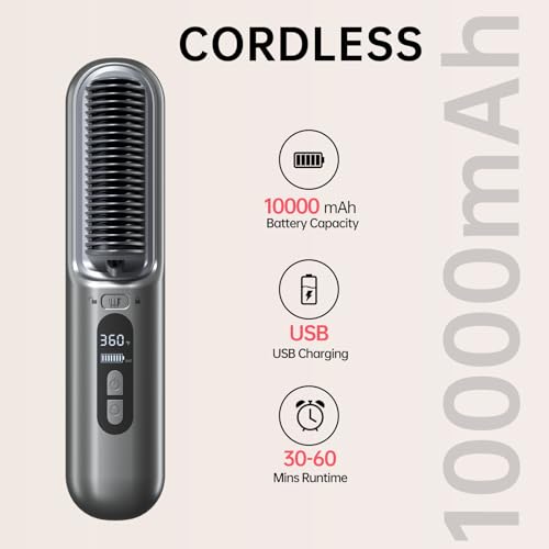 Cepillo Alisador de Pelo Inalámbrico portátil gris miniatura 4