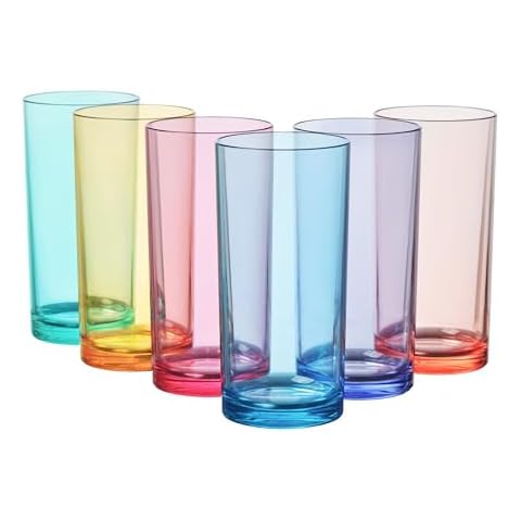 US Acrylic Classic Plastic Reusable Drinking Glasses (Set of 6) 16oz Water Cups Assorted Colors | BPA-Free Tumblers, Made in USA | Top-Rack Dishwasher Safe Cover