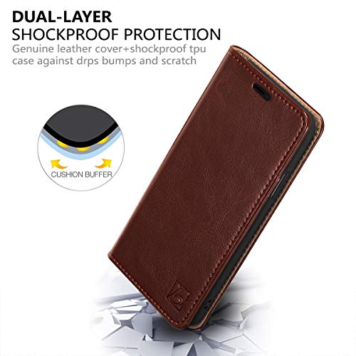 Belemay Iphone X Wallet Case, Iphone 10 Case, Genuine Cowhide Leather Flip Case Slim Fit Folio Cover [Durable Soft Tpu Inner Case] Card Holder Slots, Kickstand, Cash Pockets Compatible Iphone X, Brown #TOP6