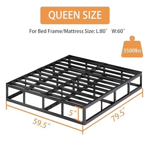 QQNNQIANG Queen Box Spring 5 Inch, 3500 lbs Capacity, Metal Bed Base Queen Size, Low Profile Mattress Foundation with Fabric Cover, Easy Assembly, Heavy Duty