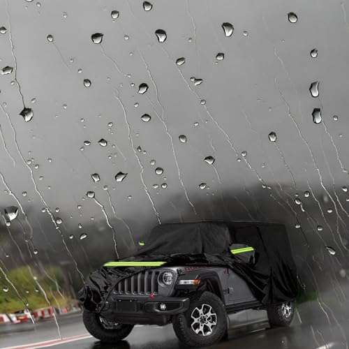 Image of Waterproof Car Cover for Jeep Wrangler 2 Door, All Weather for Jeep Rain Cover for Automobiles, Outdoor Full Exterior for Jeep Covers Fits JK JL YJ TJ