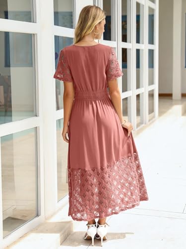 Image of Simplee Womens Summer Boho Maxi Dress V Neck Empire Waist Long Flowy Wedding Guest Dresses with Pockets