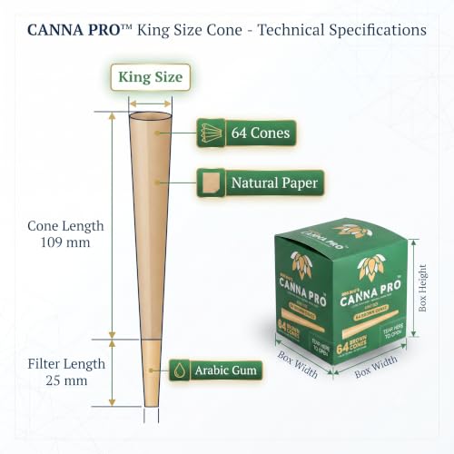 Image of OutonTrip Canna Pro Pre-Rolled Cones - 64 King Size Cones (109mm) | Ultra-Thin Natural Paper | Pre-Rolled with Filter Tips | Ready-to-Fill Paper Cones | Durable Storage Box