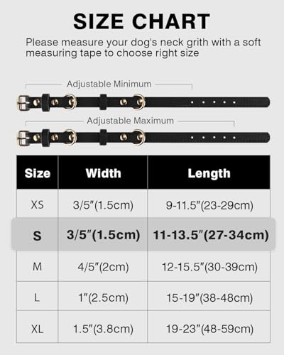 Joytale Hundehalsband Leder, Halsband aus Leder für Kleine Hunde, Weiches Echtleder Hundehalsband Langlebig und Verstellbar, Schwarz, S