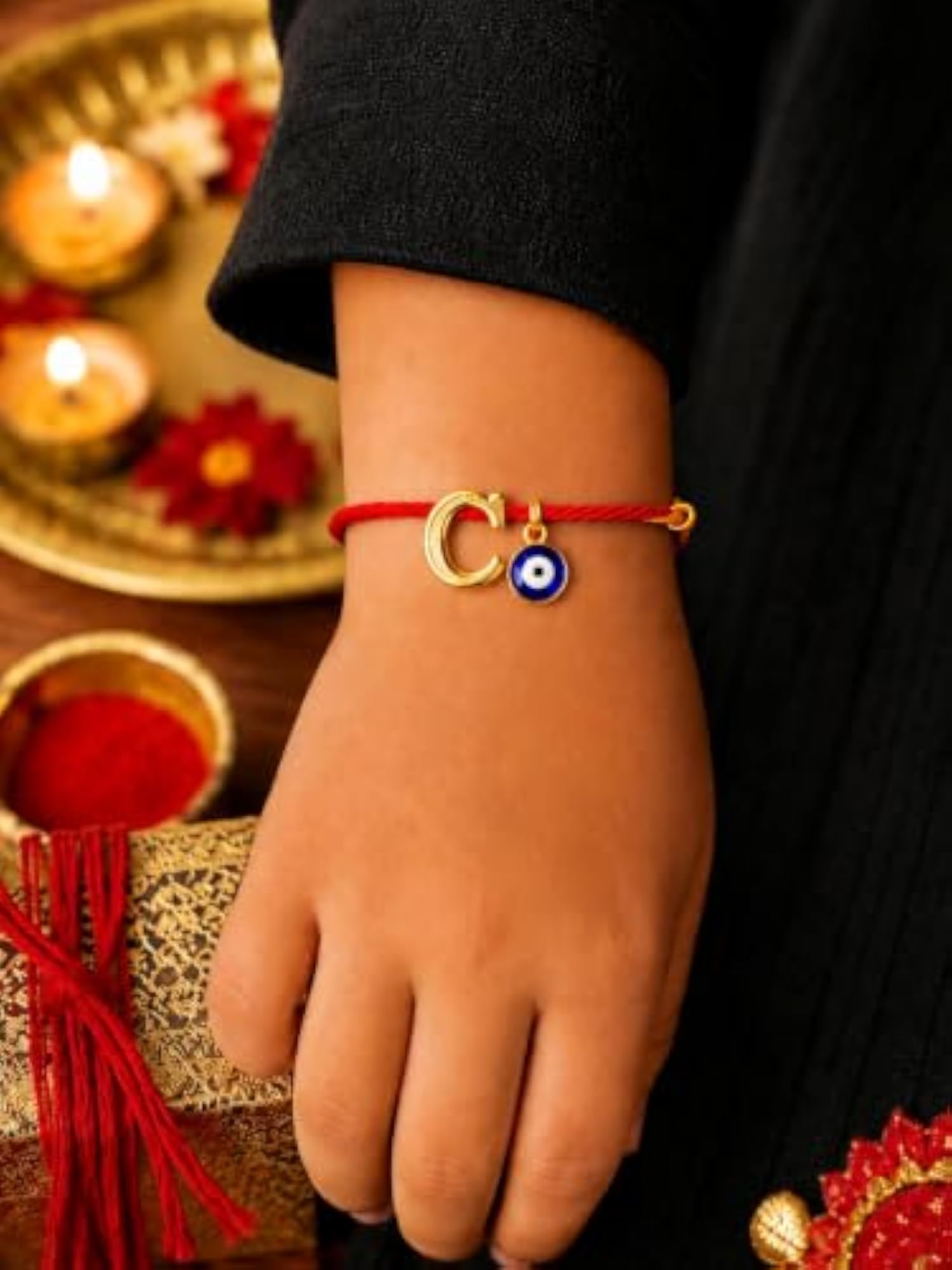 C Letter Gold Plated Initial Charm Rakhi Bracelet for Bhai