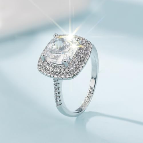 14K Gold Plated Sterling Silver Colored CZ Stones Stackable Ring | Simulated Diamond Eternity Bands for Women Jewelers 3.5-Carat Cut Square Wedding Engagement Bride Diamond Ring(US Code-6)3