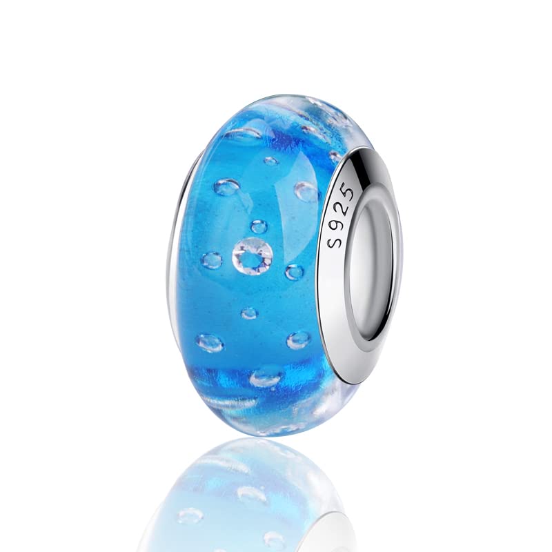 Nbsameng Charm en Cristal de Murano, Colgante para Pulsera y Cadena para Mujer, Charms de Plata 925%,Azul cielo