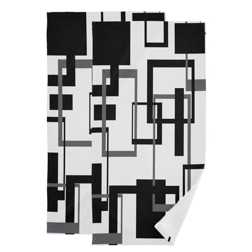 YOCIBIUT Black White Geometric Hand Towels for Bathroom Set of 2,Absorbent Microfiber Abstract Mid Century Gray Kitchen Towels 14"x28",Decorative Modern Bathroom Towels for Bath,Guest,Face,Shower