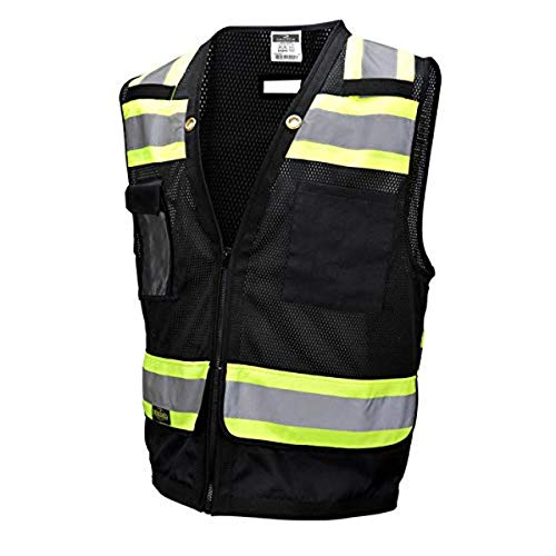 Radians Type O Class 1 Heavy Duty Surveyor Safety Vest with Zipper, black, 5x (SV59-1ZBM-5X)