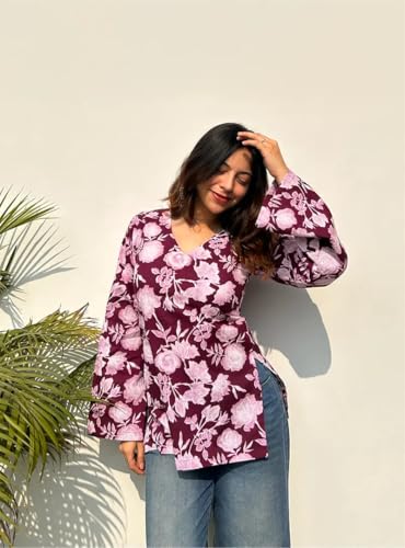 Image of ANNI Designer Cotton Short Kurti for Women | Stylish Kurti | Short Kurti Top | Casual Kurta for Women | Comfortable Cotton Kurtis for Womens