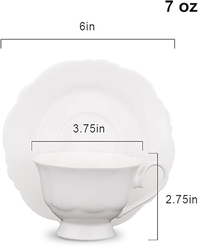 Miniatura 5 de PULCHRITUDIE Fine China - Juego de tazas de té y platillo de café blanco, juego de cuatro