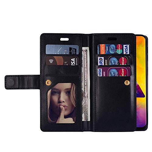 Case for Samsung Galaxy J3 Emerge,Galaxy J3 Prime Case,Amp Prime 2 / Express Prime 2 Case,PU Leather Flip Wallet Case Protective Case Cover Multi-Function 9 Credit Card Holders Zipper Coin Purse,Black - Thumbnail 3
