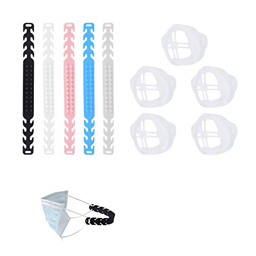 3D Bracket Inner Support Frame Mask Bracket Adult Protect Lipstick Lips More Breathing Space, DIY Face Mask Accessories for Homemade Cloth Feel Cool Send Ear Strap Extender (5PCS+5PCS)…