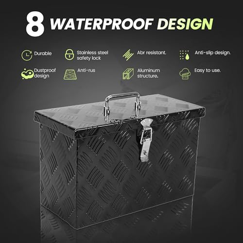PRUNkuar 16 Inch Aluminum Tool Box, Truck Bed Storage Tool Organizer with Top Handle for Truck Trailer Pickup RV 16\"X7.5\"X10\" Black