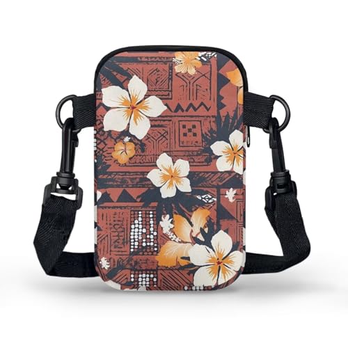 Image of Hawaiian Tribal Small Crossbody Bags for Women Cell Phone Bag Purse, Sea Turtle Zipper Sling Purses Shoulder Bag
