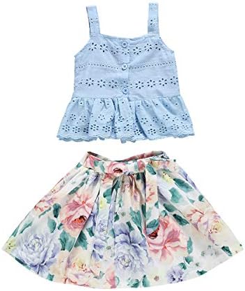 Toddler Kids Baby Girl Floral Outfit Lace Halter Tank Top+Boho Skirt Dress Set Summer Clothes