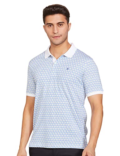 Image of Raymond Men Regular Fit Printed Polo T-Shirt | 100% Pure Cotton | Casual Half Sleeve Tee | Medium Blue