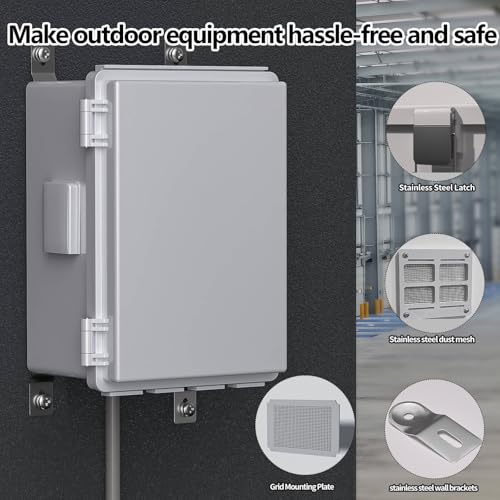 Image of Electrical Junction Box, Ventilated Design, Cable Grommets, Indoor /Outdoor Use with Mounting Panel & Hinged Cover. Waterproof IP 65. (Grey Cover, 11.8 inchx7.9 inchx5.1 inch)