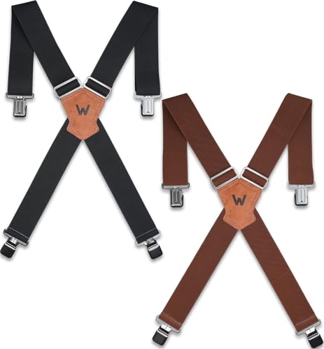 Image of WELKINLAND 2Inch Elastic Mens Suspenders, Heavy Duty Suspenders For Jeans