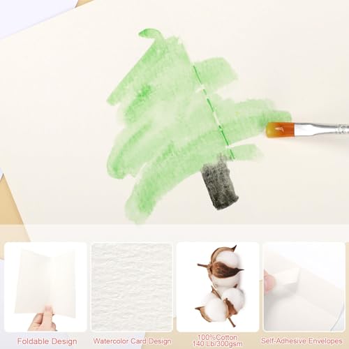 image for ProSuites 30 Sets Blank Watercolor Cards with Envelopes, 140lb/300GSM 